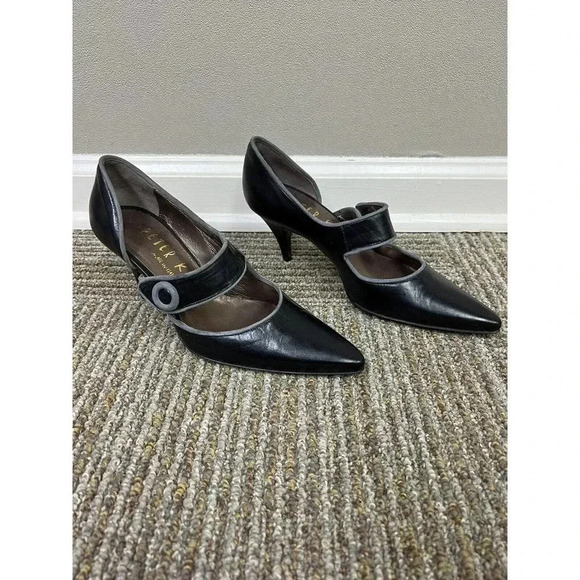 Peter Kent Vintage Black/Gray Mary Jane Button Vero Cudio 36.5 US 6.5 Excellent - Picture 4 of 15